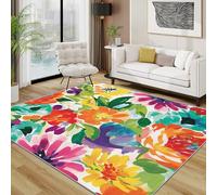 Flower Rugs Living Room Large 160x230 - Colourful Bright Colour Floral Bedroom Rug, Vibrant Multicoloured Botanical Washable Non Slip Low Pile Carpet, Flower Home Decor