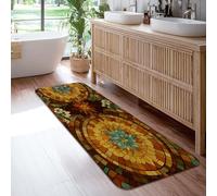 Flower Runner Rug, Autumn Nature Leaf Circle Fall Brown Low Pile Sponge Home Floor Rectangle Print Carpet for Kitchen Doorway Entryway Bedside Decor 2x6 Ft