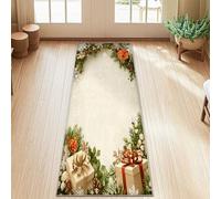Flower Runner Rug, Christmas Rustic Pinecones Gift Christmas Green Non-Slip Soft Rectangle Carpet Stain Resistant for Kitchen Hallway Laundry Room Entryway Decor 2x5 Ft