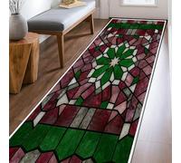 Flower Runner Rug, Christmas Traditional Stained Glass Geometric Christmas Red Low Pile Rectangle Floor Carpets Edge Binding for Kitchen Laundry Room Doorway Entryway Decor 2x8 Ft