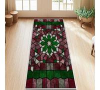 Flower Runner Rug, Christmas Traditional Stained Glass Geometric Christmas Red Non-Slip Edge Binding Home Rectangle Carpet for Kitchen Entryway Bedside Doorway Hallway Decor 2x5 Ft