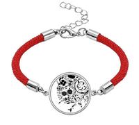 Flower s Black White Art Grain Outline Lucky Red String Bracelet Rope Bracelet Handmade