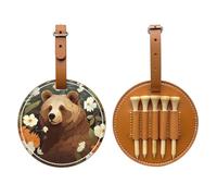 Flower-Scented Bear Brown Golf tee Storage Bag, Multifunctional Golf tee Storage Bag for Men, Durable PU Material