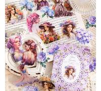 Flower Scrapbook Stickers 40pcs - PET Transparent Decorative Supplies for Bullet Journals, Junk Journal Art Craft (Girl & Flower 1)