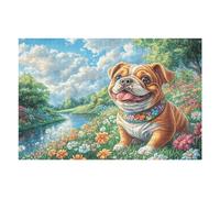 Flower Sea Cute Corgi 1000 Pieces Set Classic Jigsaw Puzzle Couple Puzzle Partners Mind Relaxation Wall Decor Easter New Year Recycled Cardboard 1000 PCS/75x50cm