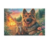 Flower Sea Cute German Shepherd 1000 Pc Classic Jigsaw Puzzle Animal Pet Wildlife Puzzle for Adults Hard Challenging Hobby Home Decor Poster High-grade Rigid Cardboard 1000 PCS