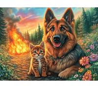 Flower Sea Cute German Shepherd 1000 Piece Pack Classic Jigsaw Puzzle Radiant Whimsical Menagerie Couple Puzzle Partners Ultra Difficult Wall Decor Easter New Year Gift Thick Paperboard 1000 PCS