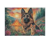 Flower Sea Cute German Shepherd 300 Pieces Premium Jigsaw Puzzle Adult Jigsaws Educational Challenge Mental Exercise Wall Art Winter Rigid Cardboard 300 PCS/40x28cm