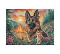 Flower Sea Cute German Shepherd 500 Pc Classic Jigsaw Puzzle Puzzle for Adults Hard Challenging Hobby Home Decor Poster Eco Friendly Material 500 PCS/52×38cm
