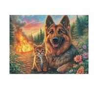 Flower Sea Cute German Shepherd 500 Pieces Premium Jigsaw Puzzle Adult Jigsaws Educational Challenge Mental Exercise Wall Art Winter Rigid Cardboard 500 PCS/52×38cm