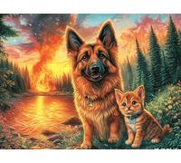 Flower Sea Cute German Shepherd 500 Pieces Set Classic Jigsaw Puzzle Animal Pet Couple Puzzle Partners Mind Relaxation Wall Decor Easter New Year Recycled Cardboard Material 500 PCS/52×38cm