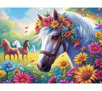 Flower Sea Cute Horse 500 Pc DIY Jigsaw Puzzle Magical Cosmic Creatures Puzzles for Adults Teens Hard Challenging Team Building Stress Reducing Autumn High-grade Rigid Cardboard 500 PCS/52×38cm