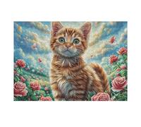 Flower Sea Cute Orange Cat 300 Piece Jigsaw Puzzle for Adults Teens Craft Room Decor Creative Project Whimsical Artwork for Crafters 300 PCS