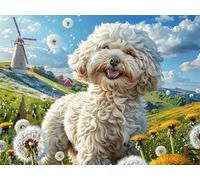 Flower Sea Cute Poodle 1000 Piece Complete Jigsaw Puzzle Set Dreamy Scenic Fauna Teens Beginners Educational Challenge Puzzle Fans Group Play Anniversary Quality Material 1000 PCS