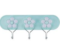 Flower Self Adhesive Sticky Wall Rack & Steel Hooks, Strong and Durable Mint Colour