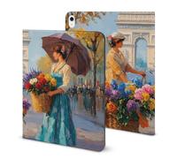 Flower Seller Painting Paris Funny Tablet Case Compatible with IPAD Pro 2020 （11in）/2020 （10.2in）/2020 AIR 4 （10.9in）/Pro 2021 （11in）/Air4/Air5 （10.9in） Personality Protective Cover with Pen Slot
