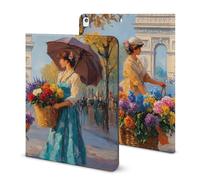 Flower Seller Painting Paris Funny Tablet Case Compatible with IPAD Pro 2020 （11in）/2020 （10.2in）/2020 AIR 4 （10.9in）/Pro 2021 （11in）/Air4/Air5 （10.9in） Personality Protective Cover with Pen Slot