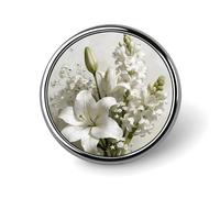 Flower Set -white Badges Pin, Personalized Exquisite Round Badge, 1 Inch Button Pins for Women And Men, Decorative Metal Round Brooch for Clothing, Backpacks, And Hats