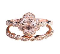 Flower Shape Rose Gold Ring Engagement Ring Wedding Ring Set Flower Ring Set Full Ring Size 5 10 Real Rings (Rose Gold, 7)