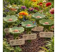 Flower Shaped Bee Waterer,Bee Watering Station, Water Cups For Bees,for Bees, Butterflies & Beneficial, For Lawn, Farm, Or Pathway Decoration & Garden Conservation(Green*5)