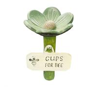 Flower-Shaped Ceramic Bee Watering Station - 5 Colourful Bee Cups for Garden, Outdoor Pollinator Feeder with Ground Stake,Ceramic Flowers Drinking Water for Yard, Lawn, Patio Decor（Green）
