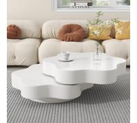 Flower-Shaped Coffee Table with 2 Shelves and Double-Tier Design, 360° Rotating Tabletop for Living Room, 75L x 67.5W x 31H cm, White Aosom UK