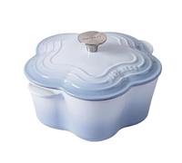 Flower Shaped Cooking Pan Pot, Sturdy Enameled Cast Non Stick Petal Soup Pot with Even Heat Distribution, Cute Safe Cast Iron with Lid, for Baking, Braising, Stews, Roasting, Stews(Blue)
