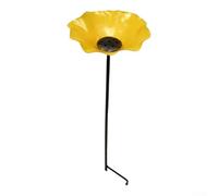 Flower Shaped Metal Garden Stake Bee Bath, Handcrafted Bird Watering Trough, Rustproof Outdoor Ornament For Bees Birds, 60Cm(Yellow)