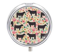 Flower Show Steer Cows Cattle_74973286 Pill Box Cute Round Pill Case Portable Medicine Tablet Vitamin Holder Organizer for Purse Pocket