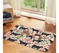Flower Show Steer Cows Cattle Patterned Pet Feeding Mat with Water-Absorbing PU Top & Rubber Base - Anti-Slip Dog Cat Food Mat for Cats, Dogs & Pets, 30x45cm
