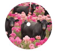 Flower Show Steer Cows Cattle Printed 36 inch Thickened Christmas Tree Skirt - Double-Layer Soft Tree Skirts Base Tree Mat Base Cover for Xmas Party and New Year Party Decor