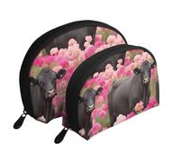 Flower Show Steer Cows Cattle Printed Makeup Bags 2-Piece Portable Shell Travel Toiletry Bag Cosmetic Organizer Bag for Women