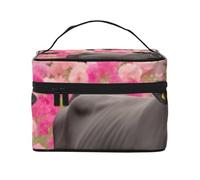 Flower Show Steer Cows Cattle Printed Travel Makeup Bag Spacious Portable Cosmetic Organiser with Handle, Large Capacity Toiletry Bag, Gift for Women Girls