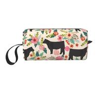 Flower Show Steer Cows Cattle Prints Travel Makeup Bag Makeup Pouch, Portable Simple Zippered Makeup Organizer Case for Women