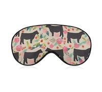 Flower Show Steer Cows Cattle Sleep Mask for Women Men, Soft Eye Mask with Adjustable Strap for Sleeping, Light Blocking Travel Blindfold for Nap Comfortable Eye Cover for Home Office
