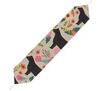 Flower Show Steer Cows Cattle Table Runner for Dining Table, Short Plush Runners Washable & Durable Tablerunner Modern Home Decor for Wedding, Kitchen, Holiday 200*33cm