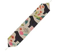Flower Show Steer Cows Cattle Table Runner for Dining Table, Short Plush Runners Washable & Durable Tablerunner Modern Home Decor for Wedding, Kitchen, Holiday 229*33cm