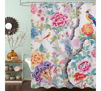 Flower Shower Curtain 100 x 200 cm, Waterproof Fast-Drying Polyester Fabric, Extra Long Shower Curtain with Weighted Bottom & 12 Hooks Washable Bathroom Curtains for Bath Wet Room Tub, Colorful J8-302