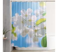 Flower Shower Curtain 180x220 cm Extra Long Shower Curtains for Bathroom White Waterproof Door Screen with Hooks and Weighted Hem, Washable, Quick Dry, All Seasons Bathroom and Tub Decoration 3Y-558