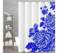 Flower Shower Curtain 62.9x78.7inch, Shower Curtain Blue Pattern Design with 12 Plastic Curtains Hooks, Waterproof Bathroom Curtains, Weighted Hem, Washable, Quick Dry, Home Decor, 160x200cm,Model884