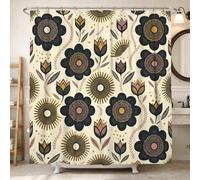 Flower Shower Curtain, Bohemian Modern Sun Leaf Spring Black Polyester Waterproof Clawfoot Tub Shower Curtains for Bathroom Toile Guest Room Decor 72x84 Inch