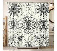 Flower Shower Curtain, Modern Minimalistic Leaf Geometric Winter Black Waterproof Fabric Design Print Bath Curtains for Bathroom Bathtub Apartment Decor 72x84 Inch