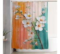 Flower Shower Curtain Orange Curtains with Plastic Hooks and Weighted Hem, Waterproof Quick-Drying Fabric, Washable, Decoration Lightweight Bath Screen for Bathroom Wet Room Tub 90x200 cm 3Y-144