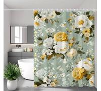 Flower Shower Curtain, Waterproof Shower Curtain for Bathroom with 12 Hooks, Weighted Hem, Polyester Fabric Washable Quick Dry for Bathtub Outdoor Garden Sage Green 200 x 220 cm (79 x 87 In) 2Y#127