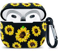 Flower Silicone Airpods 3 Case 2021, YOMPLOW Case Cover for Apple Airpods 3rd Generation Floral Print Soft Flexible Cover for Air Pod 3 Women Girls, Skin with Keychain - Sunflower