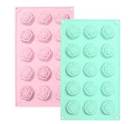 Flower Silicone Molds 2Pcs Rose Silicone Molds 15-Cavities Food Grade Non-Stick Flower Candy Mold Rose Ice Cube Fondant Mold for Baking Jelly Cake Making Supplies