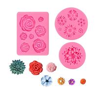 Flower Silicone Mould, 3Pcs 3D Daisy Rose Fondant Cake Moulds Candy Chocolate Molds Baking Tools for Cupcake Cake Decorating Soap Making Polymer Clay Crafting (Pink)