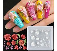 Flower Silicone Nail Art Molds 3D Flower Mold for Nails Charms Design Manicure Carving Template Spring Summer Lily Rose Floral Nail Charm Molds for Women Gel Resin Nails Supplies Tools Accessories