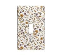 Flower Single Light Switch Cover Plate, Botanical Vintage Leaf Petal Fall Yellow Plastic Standard Size Wall Switch Plates Accents for Bedroom Bathroom Kitchen Entrance Decor (Single)