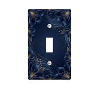 Flower Single Light Switch Cover Plate, Elegant Contemporary Gold Waves Navy Plastic Standard Size Toggle Light Switch Cover for Home Living Room New Apartment Decor (Single)